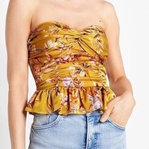 Express Mustard Floral Strapless Peplum Blouse